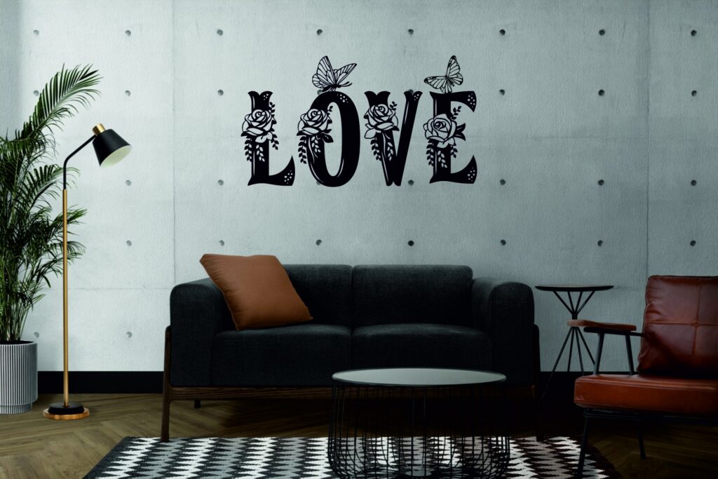 fondo4 Cuadro LOVE floral con mariposas – 4 piezas, 40 × 72 cm